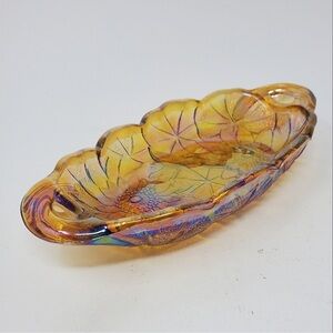 VTG Indiana Glass Marigold Carnival Glass Lily Pons Pickle Dish